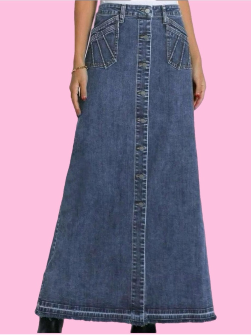 ✨wash lab denim royal denim maxi skirt - medium wash ✨
